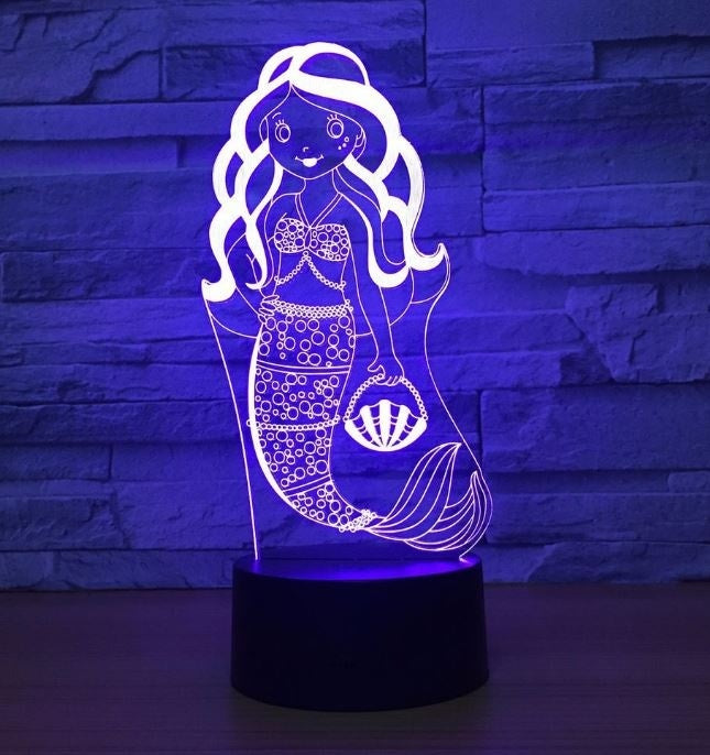Mermaid 3D Illusion Led Table Lamp 7 Color Change LED Desk Light Lamp Mermaid Decoration
