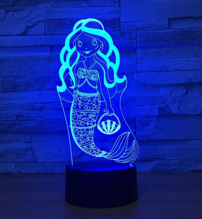 Mermaid 3D Illusion Led Table Lamp 7 Color Change LED Desk Light Lamp Mermaid Decoration