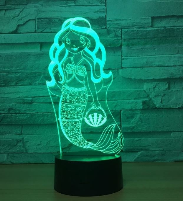 Mermaid 3D Illusion Led Table Lamp 7 Color Change LED Desk Light Lamp Mermaid Decoration