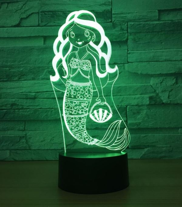 Mermaid 3D Illusion Led Table Lamp 7 Color Change LED Desk Light Lamp Mermaid Decoration