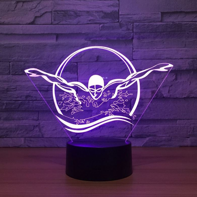 Swimming 3D Illusion Led Table Lamp 7 Color Change LED Desk Light Lamp Swimming Sports Decoration