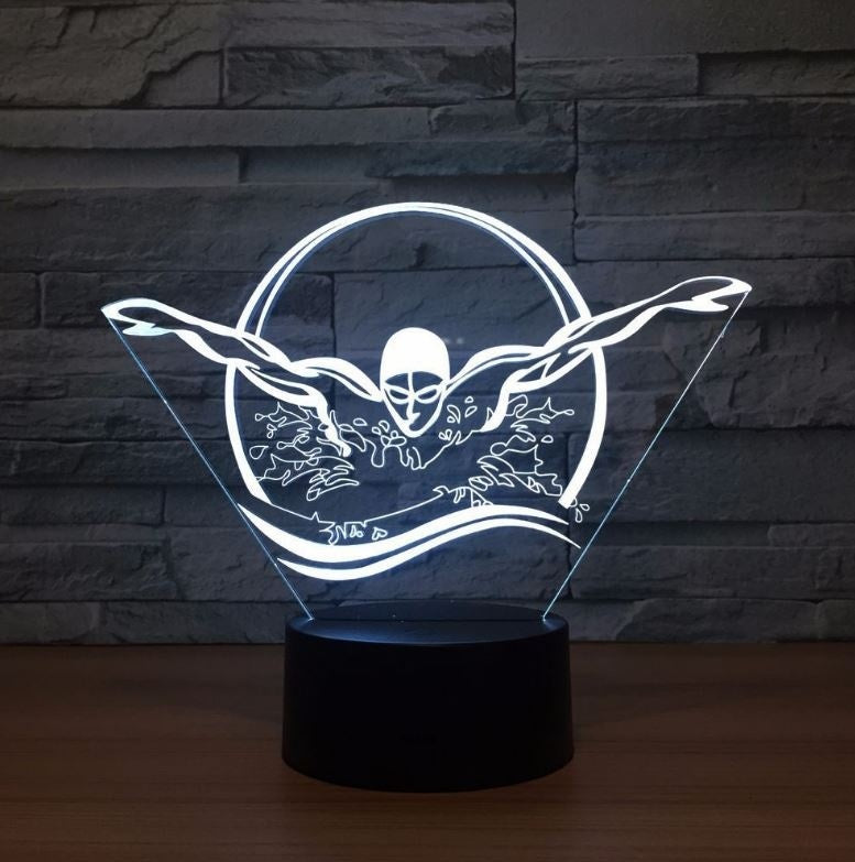 Swimming 3D Illusion Led Table Lamp 7 Color Change LED Desk Light Lamp Swimming Sports Decoration