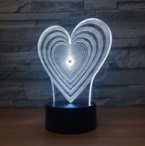 প্রেমিক হার্ট 3D ইলিউশন LED টেবিল ল্যাম্প 7 রঙ পরিবর্তন এলইডি ডেস্ক লাইট ল্যাম্প প্রেমিক হার্ট ডেকোরেশন উপহার