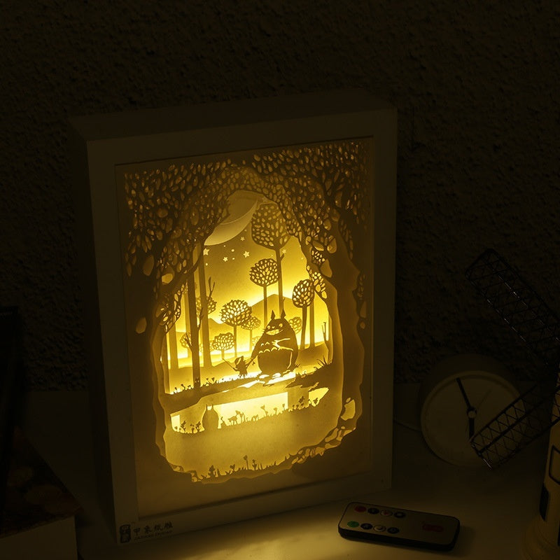 My neighbor totoro 3D Paper Carving Light Warm Night LED Light Lamp LED Desk Light Lamp Decoration Totoro Gifts Children Gift Birthday Gifts Christmas Gifts