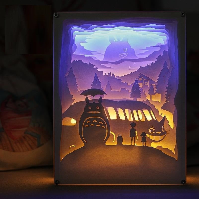 My neighbor totoro 3D Paper Carving Light Warm Night LED Light Lamp LED Desk Light Lamp Decoration Totoro Gifts Children Gift Birthday Gifts Christmas Gifts