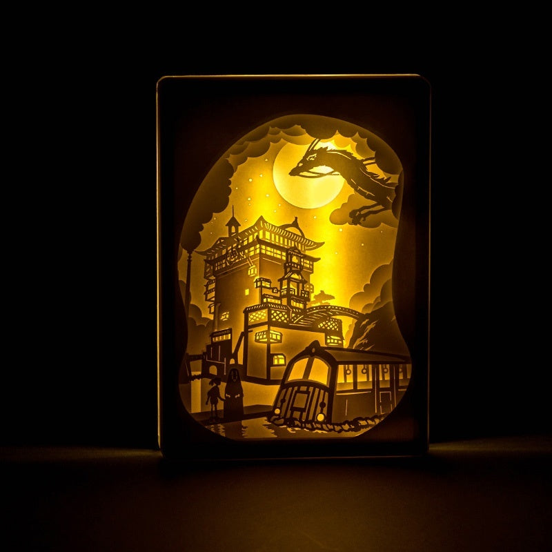 Spirited Away 3D Paper Carving Light Warm Night LED Light Lamp LED Desk Light Lamp Decoration Spirited Away Gifts Children Gift Birthday Gifts Christmas Gifts