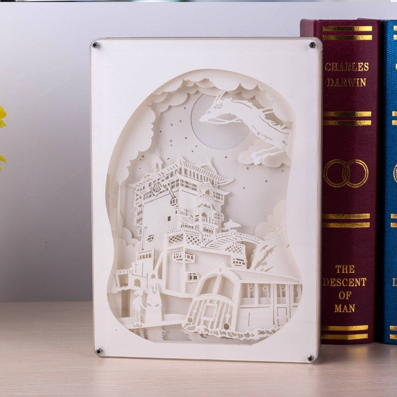 Spirited Away 3D Paper Carving Light Warm Night LED Light Lamp LED Desk Light Lamp Decoration Spirited Away Gifts Children Gift Birthday Gifts Christmas Gifts
