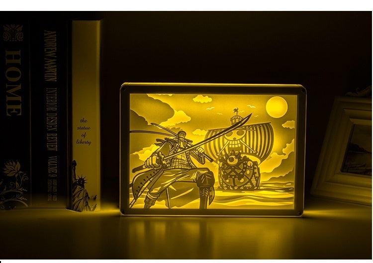 One piece  Zoro 3D Paper Carving Light Warm Night LED Light Lamp LED Desk Light Lamp Decoration One piece Gifts Children Gift Birthday Gifts Christmas Gifts