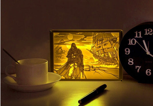 Assassin's Creed 3D Paper Carving Light Warm Night LED Light Lamp LED Desk Light Lamp Decoration Assassin's Creed Gifts Children Gift Birthday Gifts Christmas Gifts
