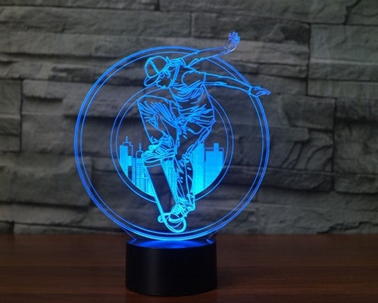 Skateboarding 3D Illusion Led Table Lamp 7 Color Change LED Desk Light Lamp Skateboarding Birthday Gifts Christmas Gifts