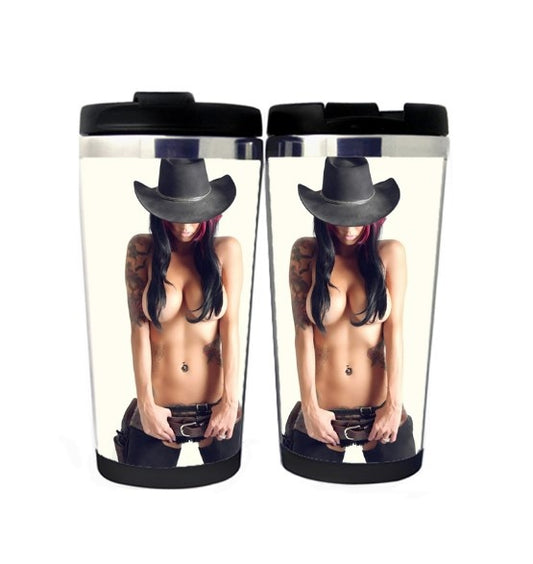 Sexy cowgirl Hrnek Nerezová ocel 400ml Káva Šálek čaje Pivo Stein Cowgirl Dárky k narozeninám Vánoční dárky