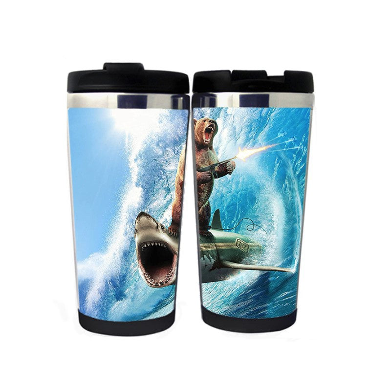 Funny Bear Shark Surfing Mug
