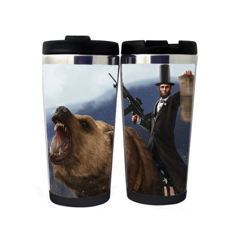 Novelty Funny American Hero President Lincoln Mug Bear Coffee Mug Stainless Steel Insulated Tumbler Coffee Tea Water Cup Funny Gifts Christmas Gifts