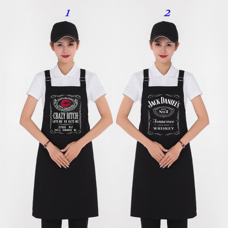 Unisex Funny Whiskey Crazy Bitch Apron Adjustable Bib Pockets Apron Baking Chefs Kitchen Cooking Cleaning Apron