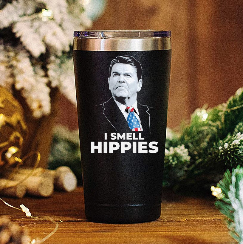 I smell hippies Ronald Reagan Funny Coffee Mug 20 OZ Stainless Steel Tumbler Insulated Travel Mug