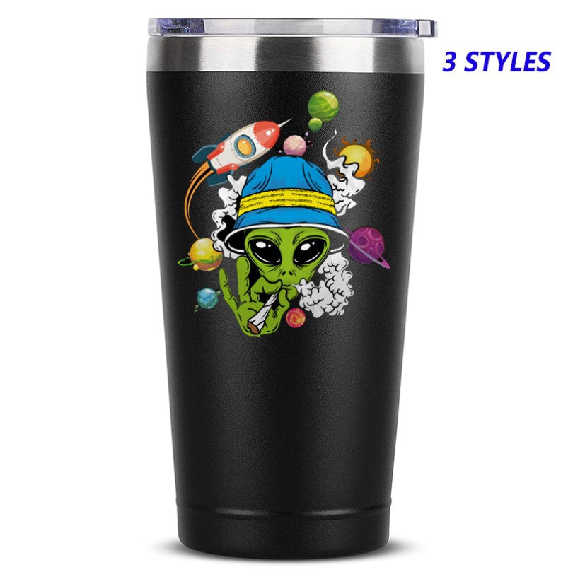 Funny Marijuana Leaves Alien Coffee Mug 20 OZ Stainless Steel Tumbler Insulated Funny Travel Mug Novelty Gift