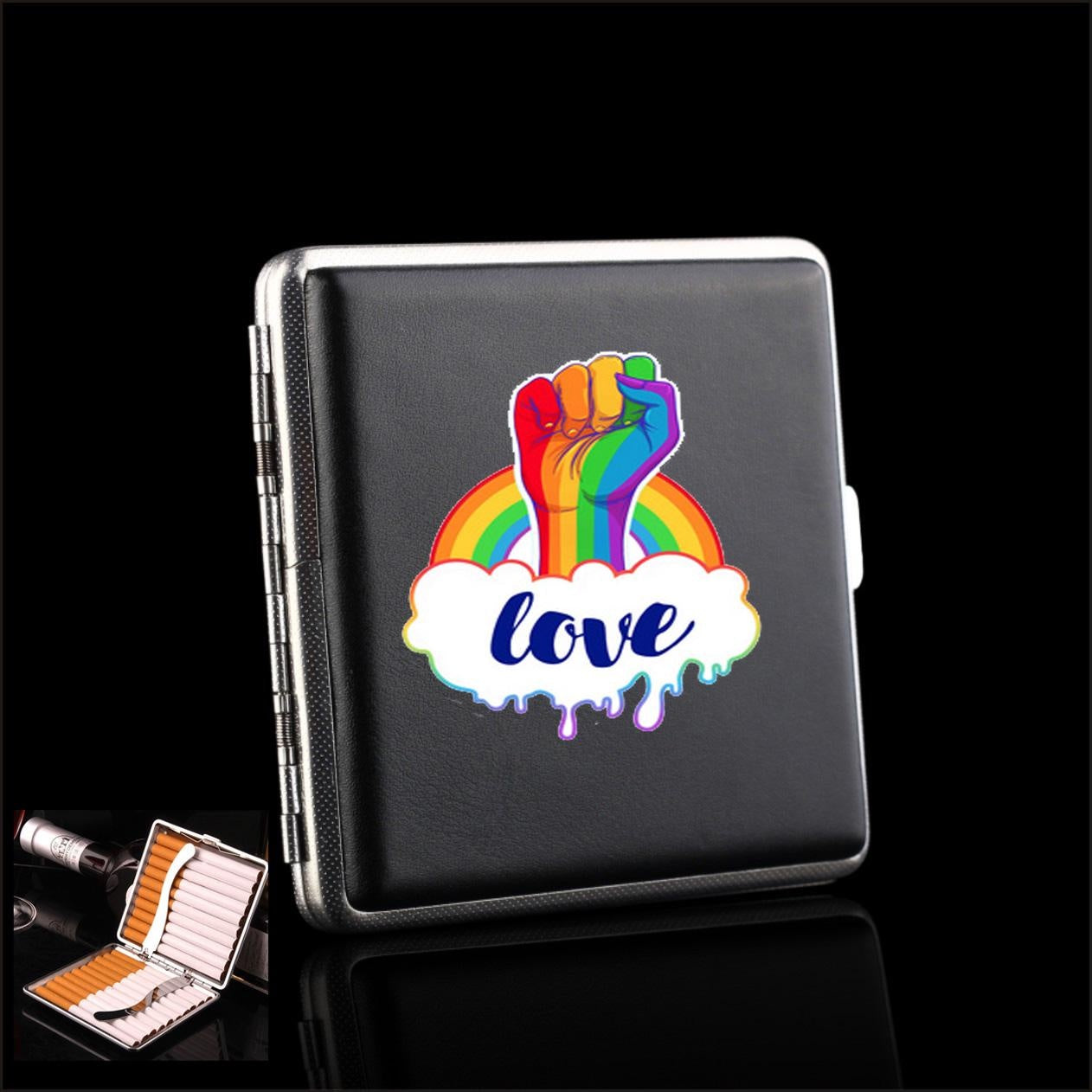 LGBT Pride  PU Leather Cigarette Case Metal Tobacco  Box  Smoking Business Cards Holder  Funny Gifts