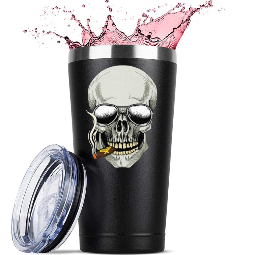 Skull Smoking Coffee Mug 20 OZ Stainless Steel Tumbler Insulated Funny Travel Mug Novelty Gift