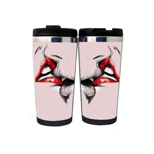 Lips Kissing Love Funny Travel Mug Stainless Steel Insulated Tumbler 400ml Coffee Tea Cup Funny novelty Gifts Christmas Gifts