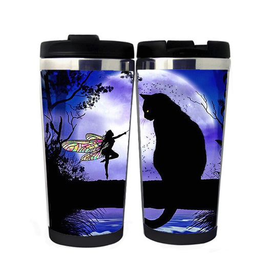 Cat And Fairy Travel Mug Stainless Steel Insulated Tumbler 400ml Coffee Tea Cup Funny novelty Gifts Christmas Gifts