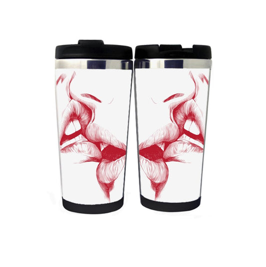 Lips Kissing Love Funny Travel Mug Stainless Steel Insulated Tumbler 400ml Coffee Tea Cup Funny novelty Gifts Christmas Gifts